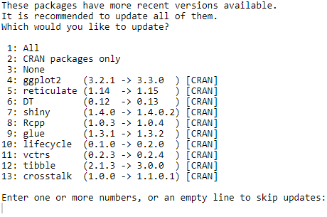 Dependent packages to be updated