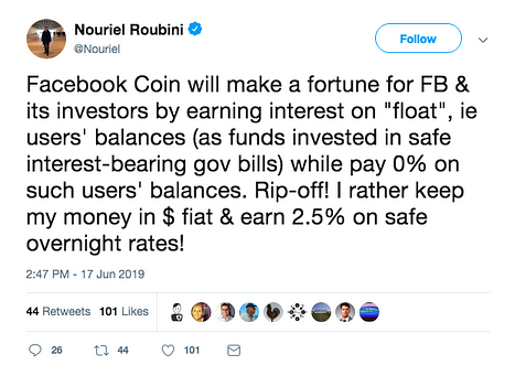 Nouriel Roubini on Facebook Coin