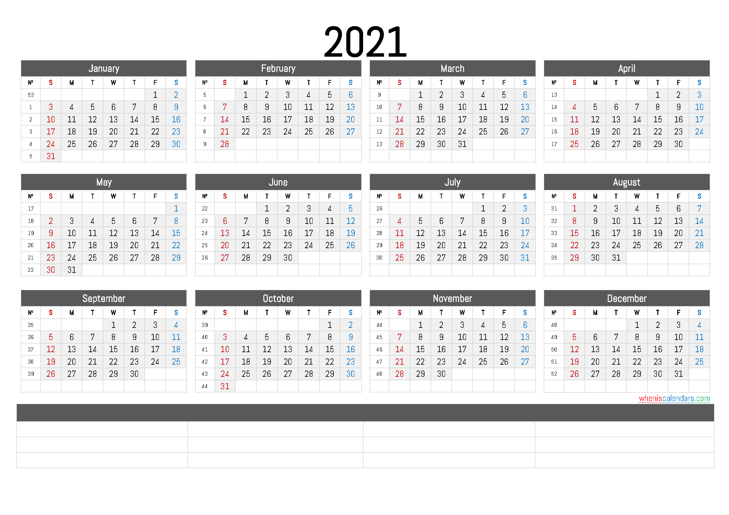 Featured image of post Free Printable 2021 Yearly Calendar With Holidays