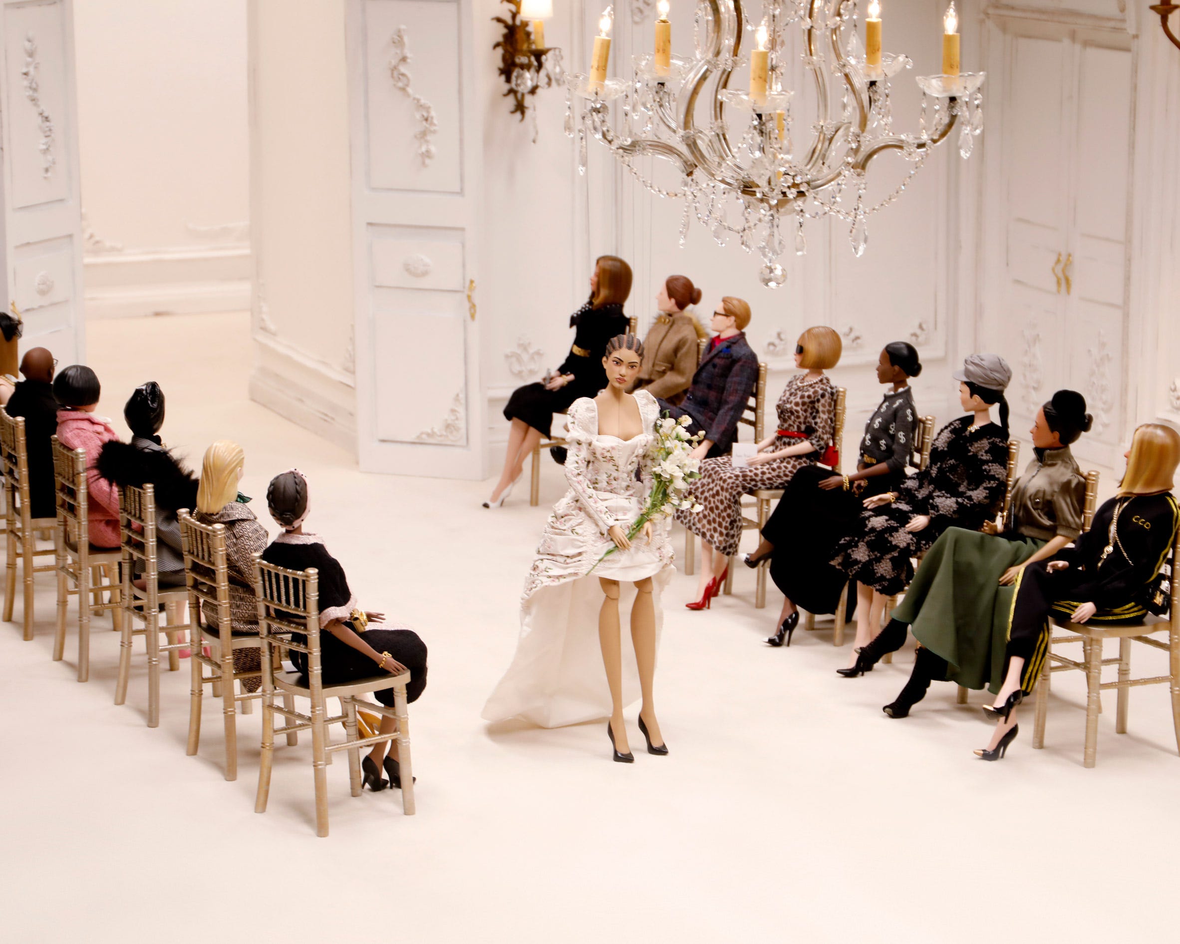 The Moschino puppet fashion show, with marionette models and audience