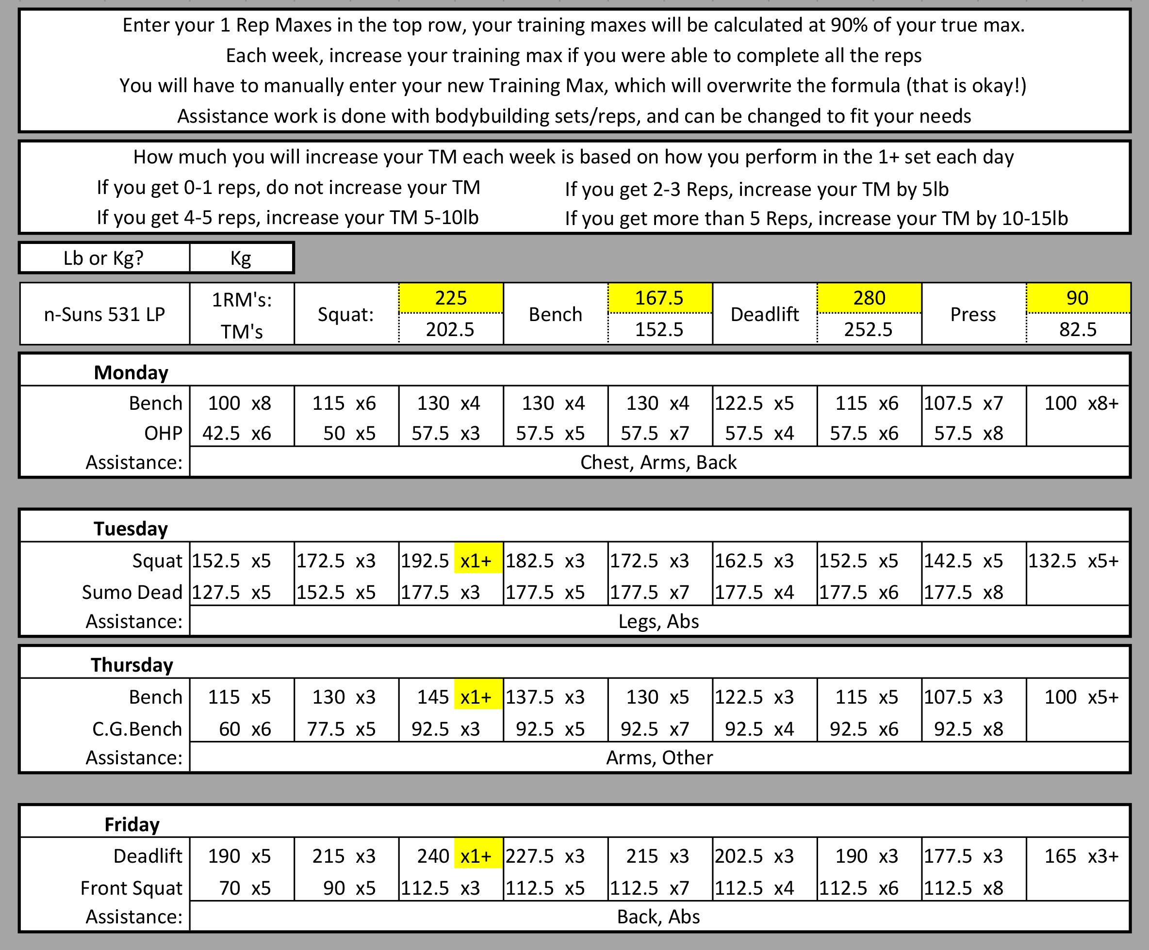 531 Workout Template