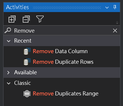 圖三:UiPath 中的 Remove Duplicates Range 介面