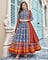 Printed Heavy Pure Killer Silk Blue Anarkali Suits with a cotton leggings in blue and pure tora silk dupatta in red.