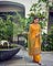 Printed Jam Cotton A-line suits in yellow with a cotton salwar in yellow and cotton dupatta in yellow.