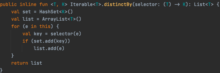 Código fuente de la función distinctBy en Kotlin