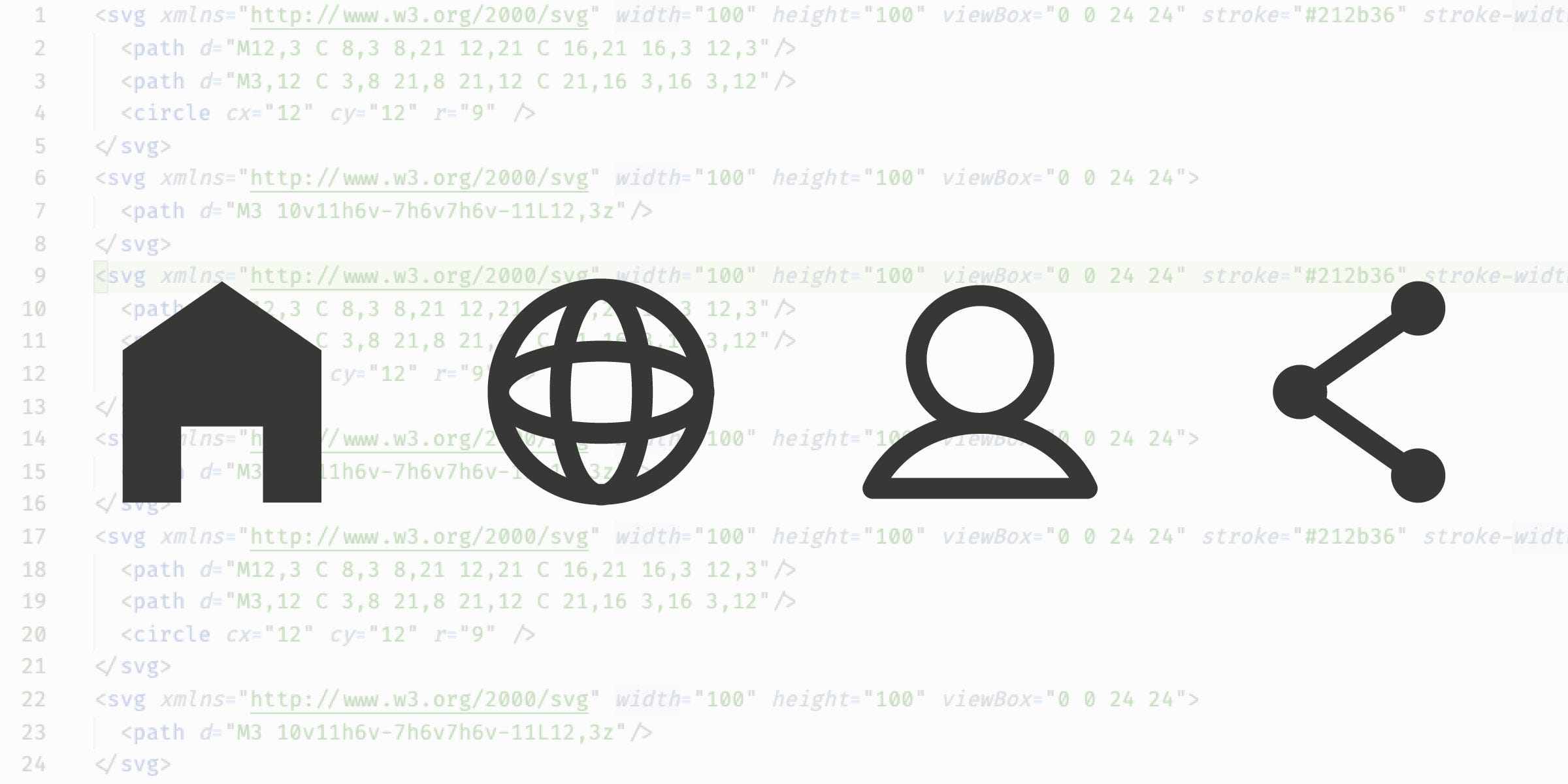 Download Code simple SVG icons (home, globe, profile, share) | by ...