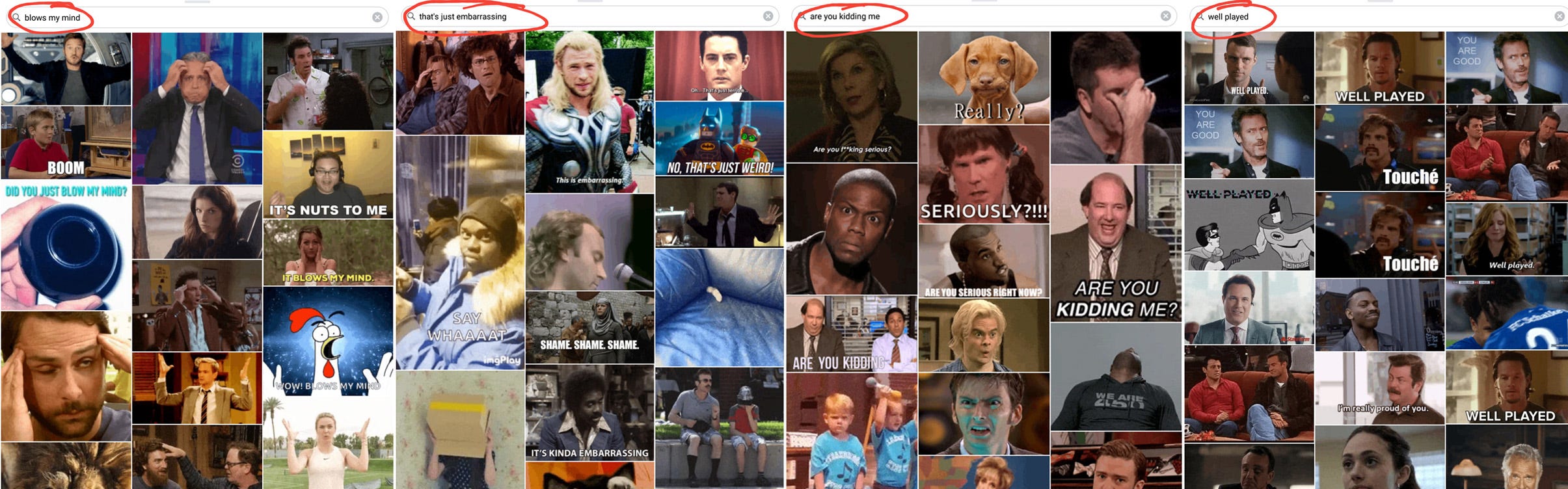Screenshots of gif options