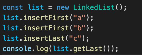 JavaScript.Linked Lists. Insert Last. Get At.
