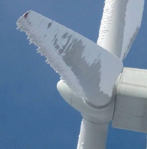 Icing on wind turbine’s blades. Wind power generation in cold climate
