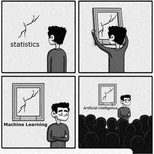 A meme about machine learning being a fancy name for statistics