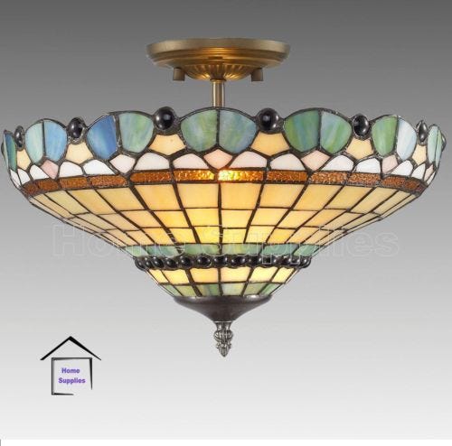 Buy Peacock Tiffany Style Glass Semi Flush Ceiling Light