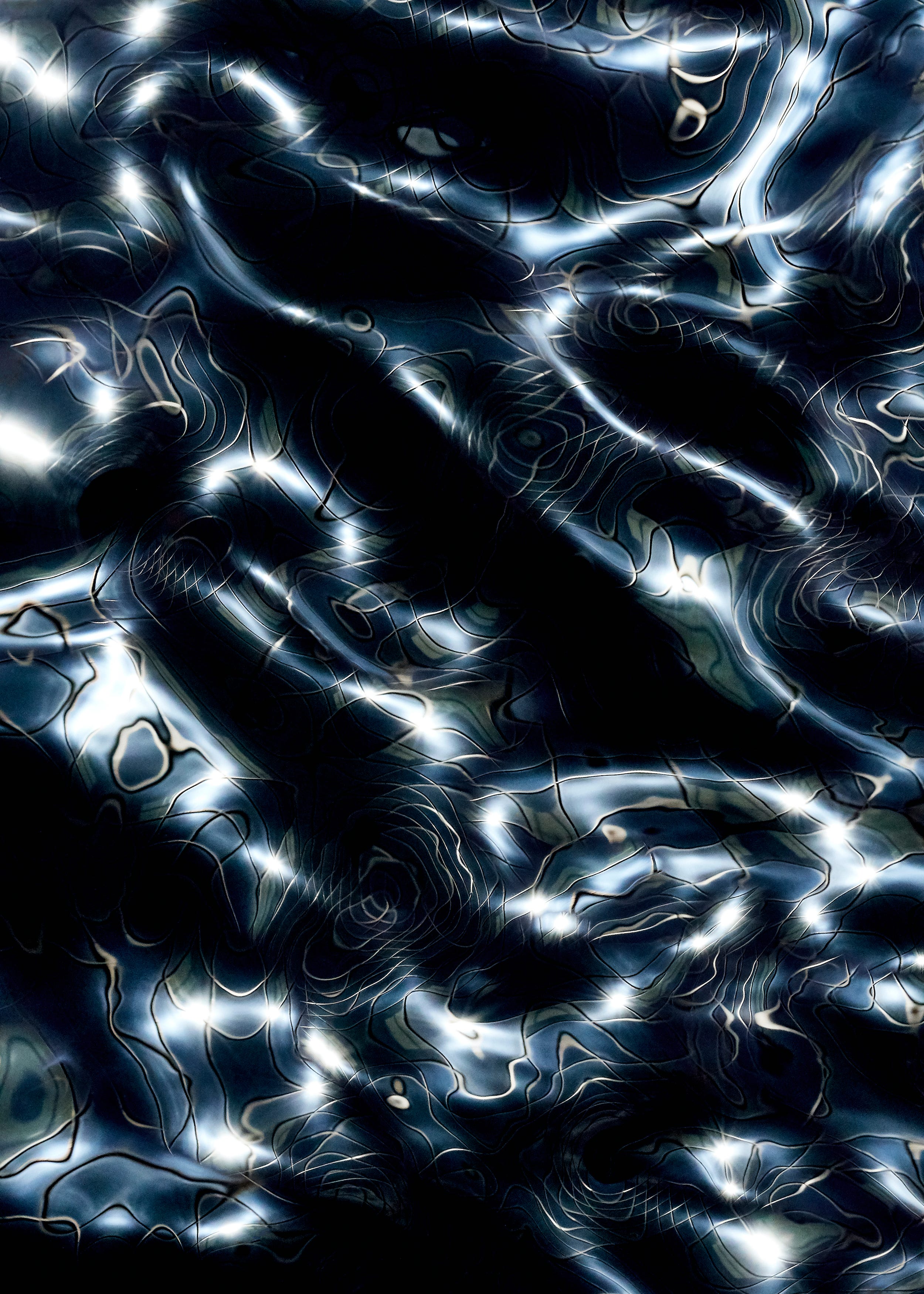 An abstracted image of blue lines and water waves