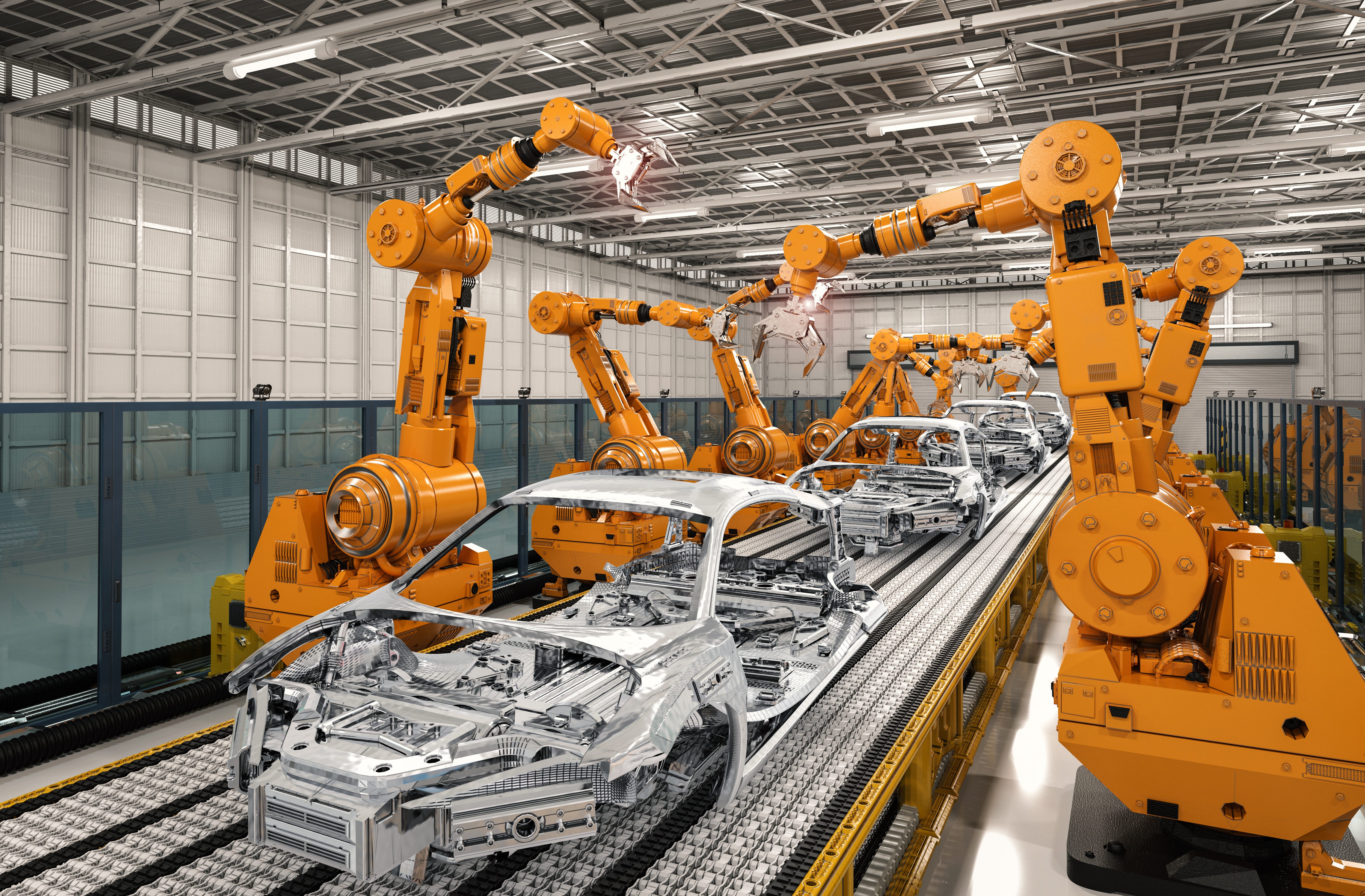 A robotic car assembly line.