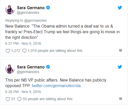 new balance trump tweet