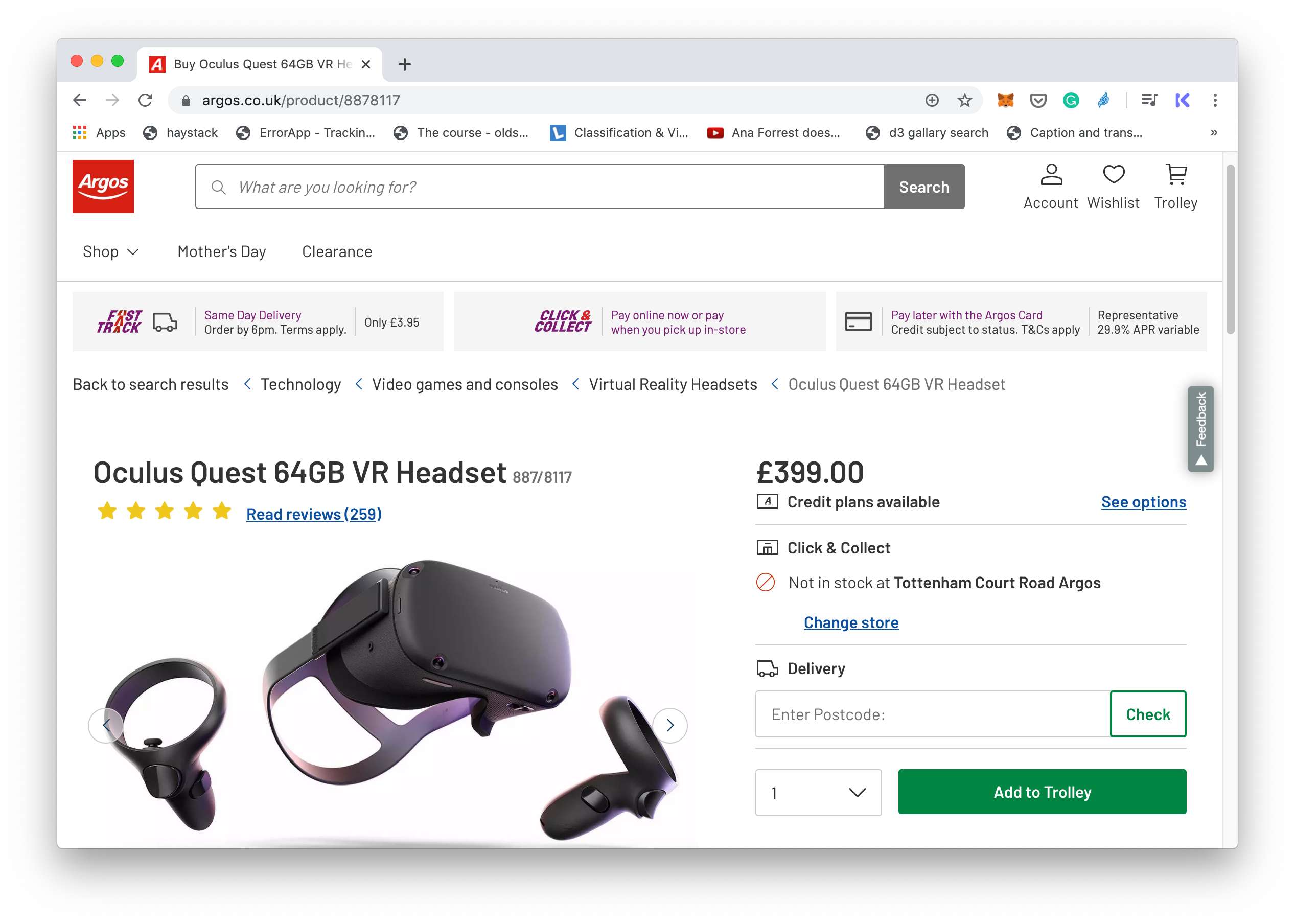 oculus quest 64gb argos