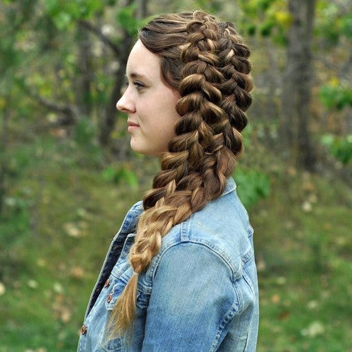 Side Dutch Braid Combo Hairstyle Human Hair Extenssion Medium