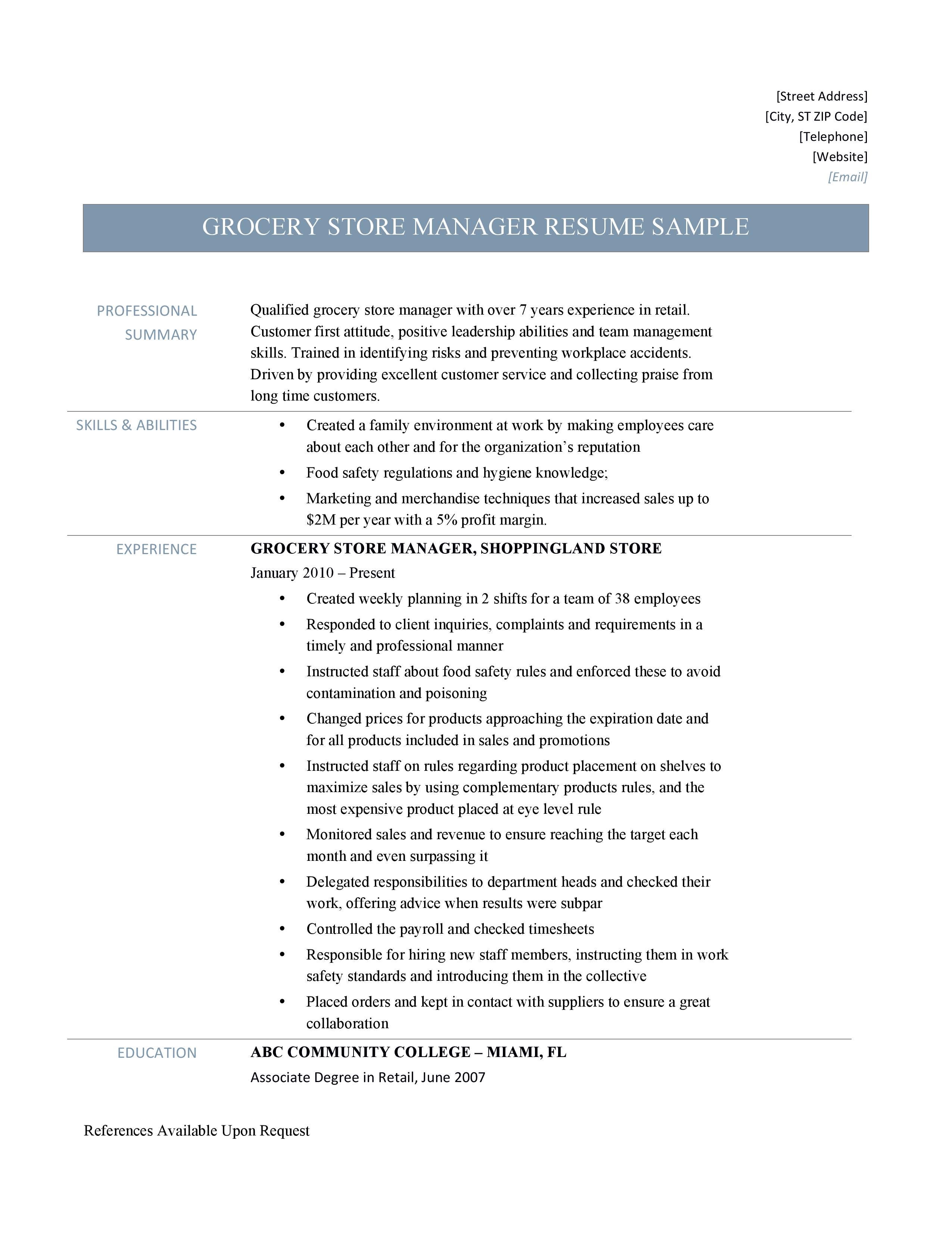 View Sample Grocery Store Resume Pics - sample shop design
