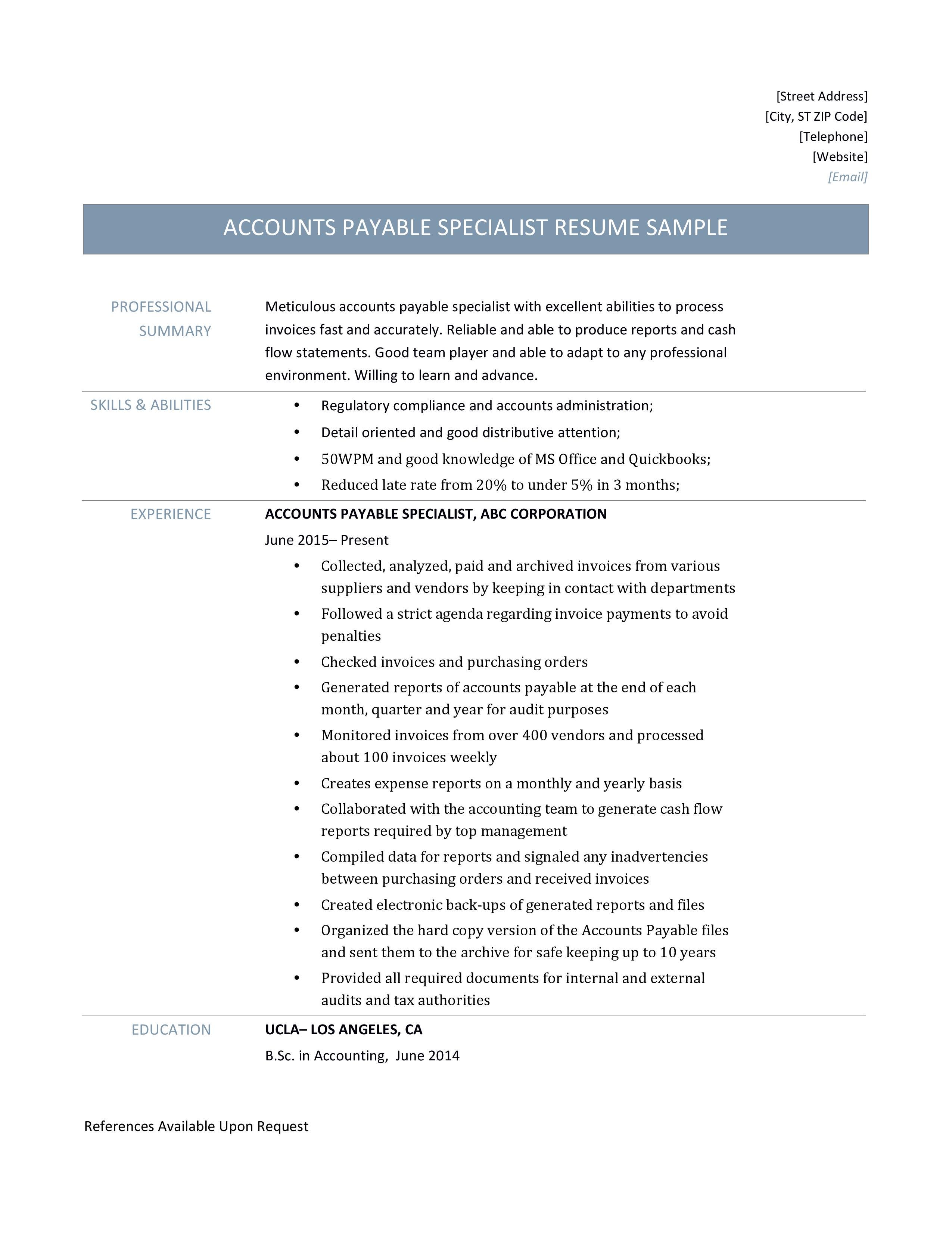 accounts payable specialist resume examples