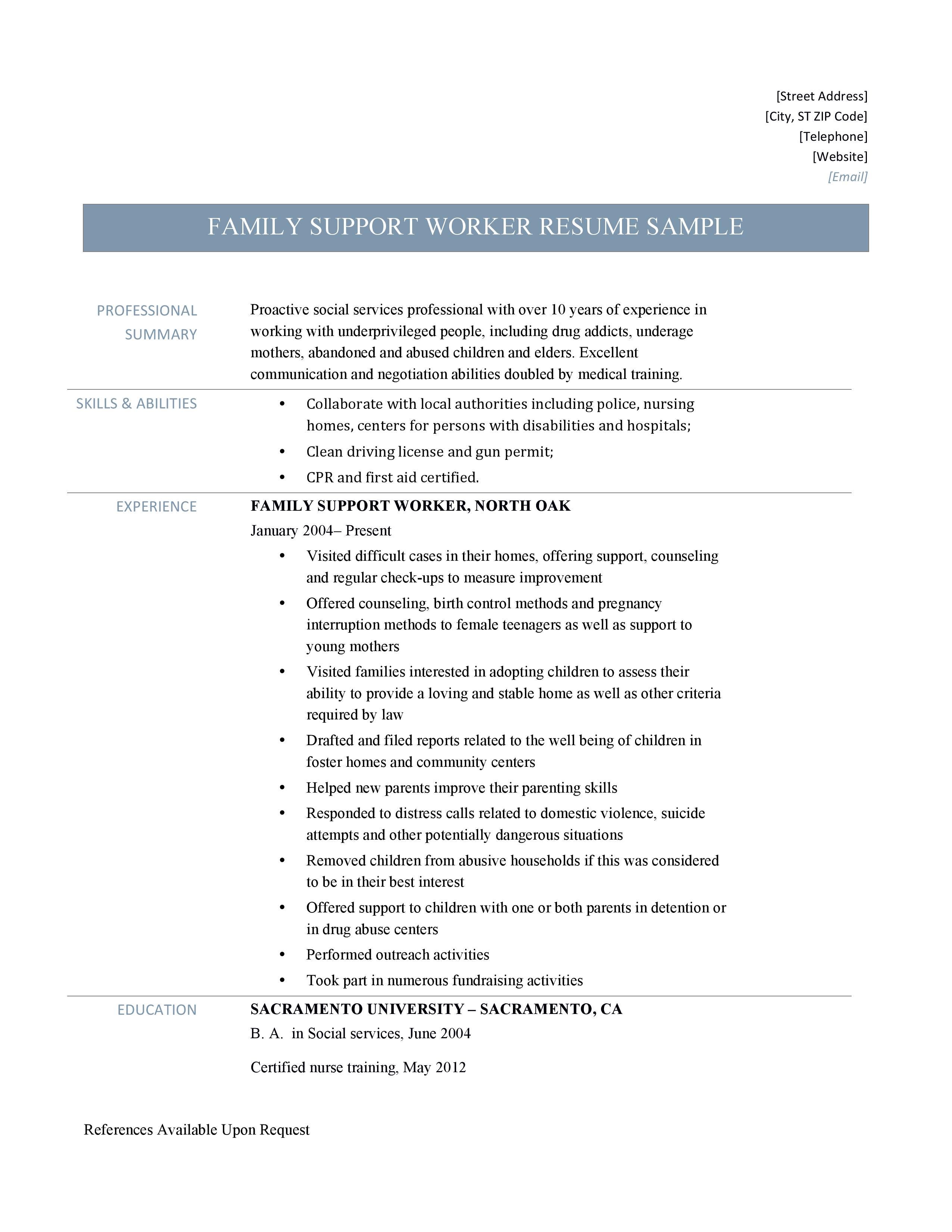 Family Support Worker Resume Line Resume Builders Medium