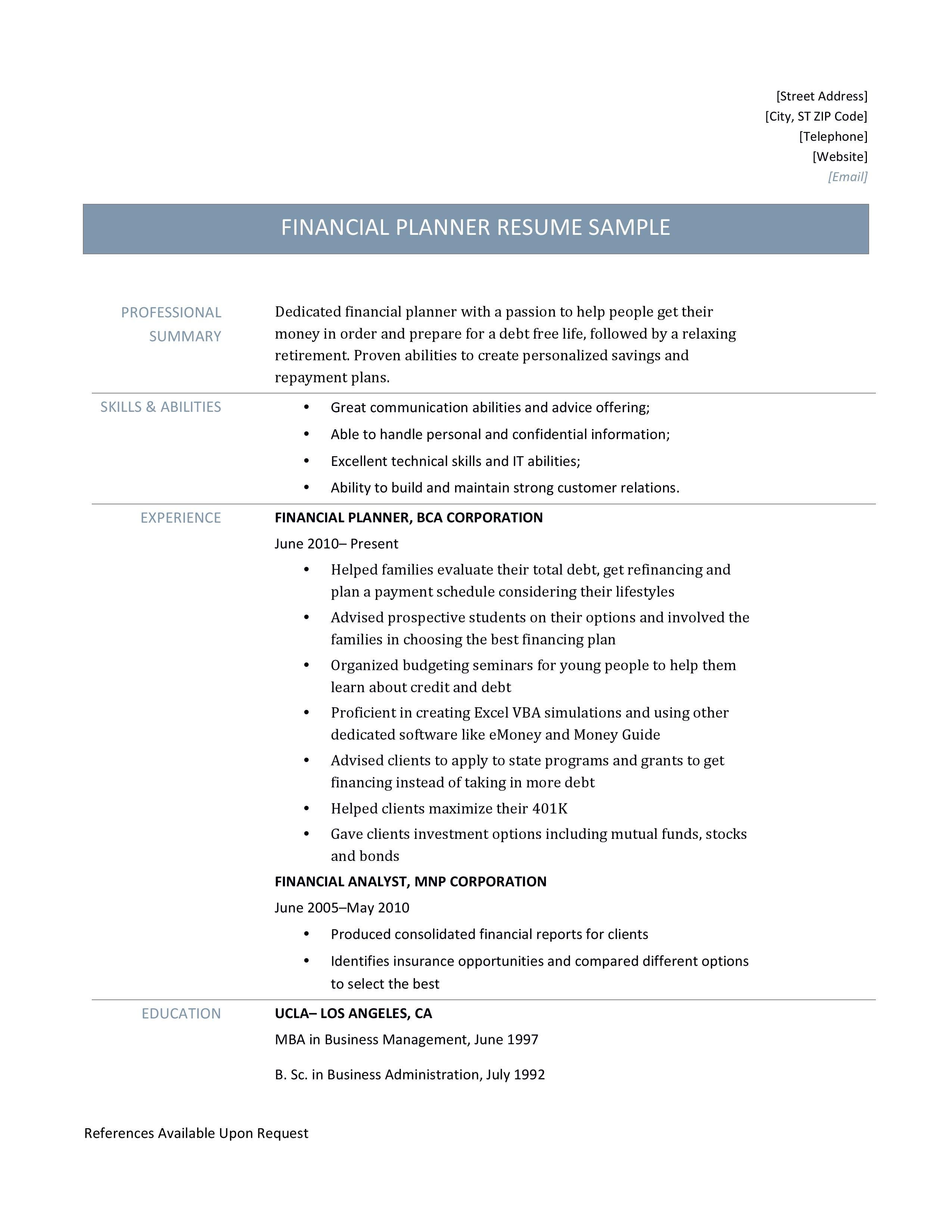 Financial Advisor Skills Resume : Financial Advisor Trainee Resume Example Kickresume : Professional strengths and skills client pleasure team constructing market studies market analysis future monetary possibilities client relationships strategic relationships with other corporations and companies.