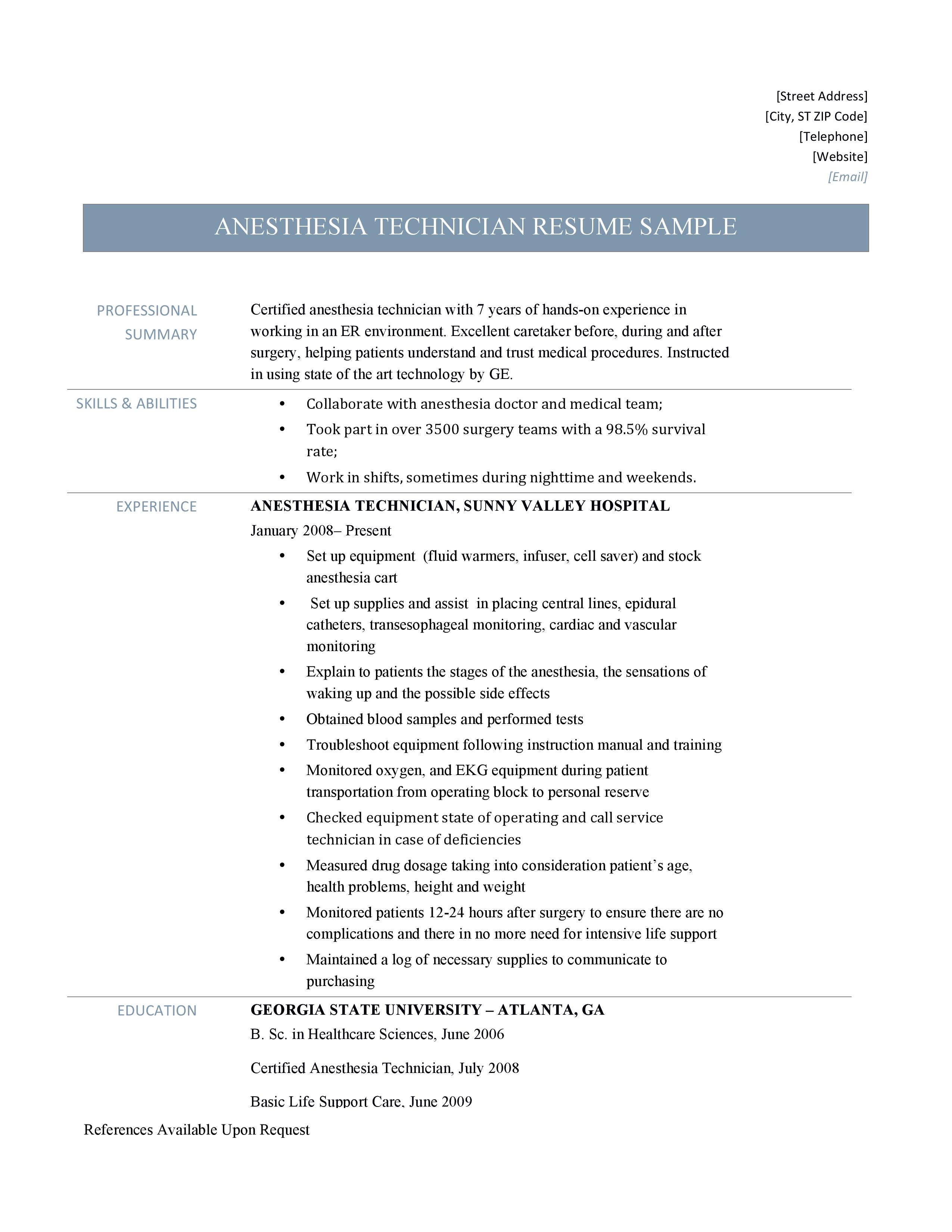Anesthesia Technician Resume By Online Resume Builders Medium