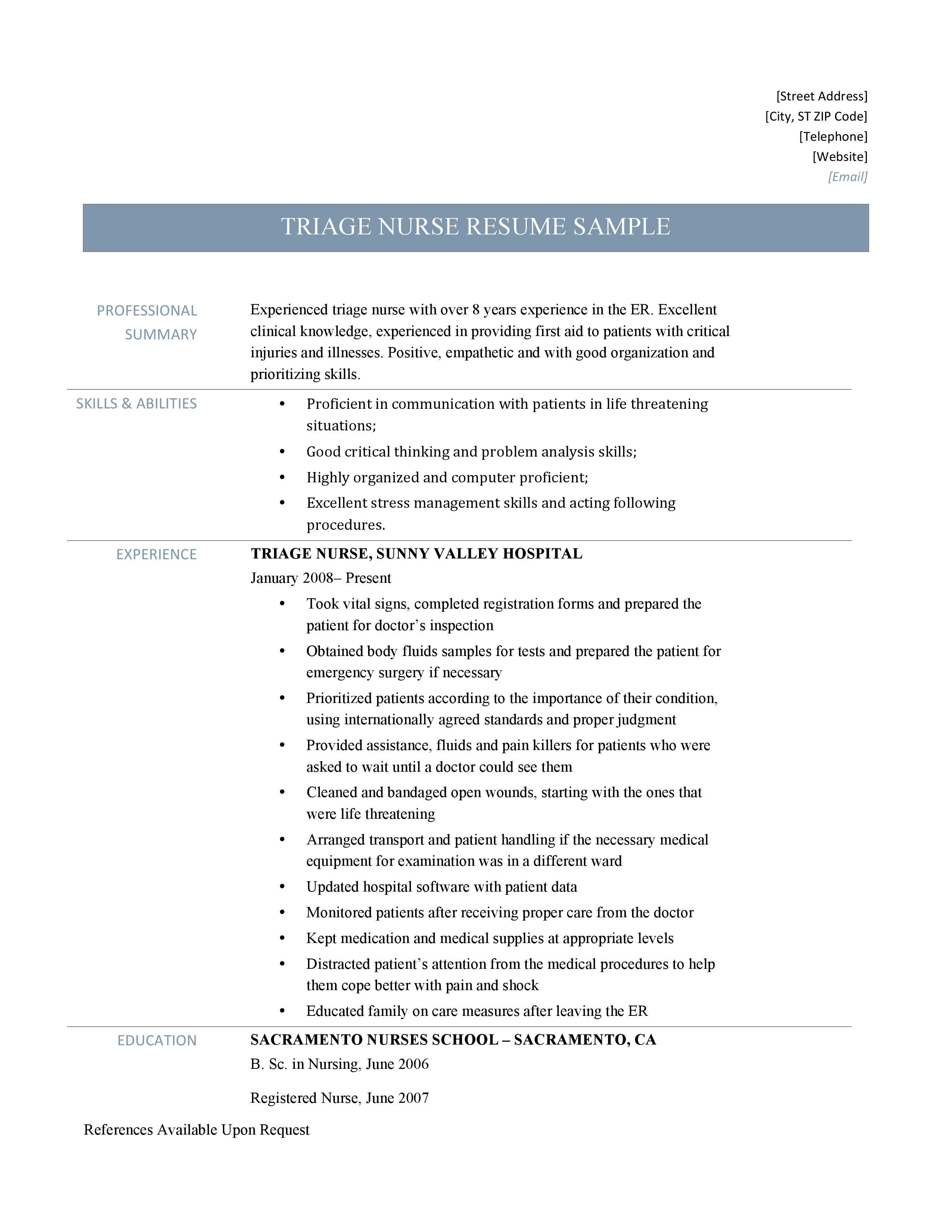 Triage Nurse Resume Sample and Job Description | by Online ...
