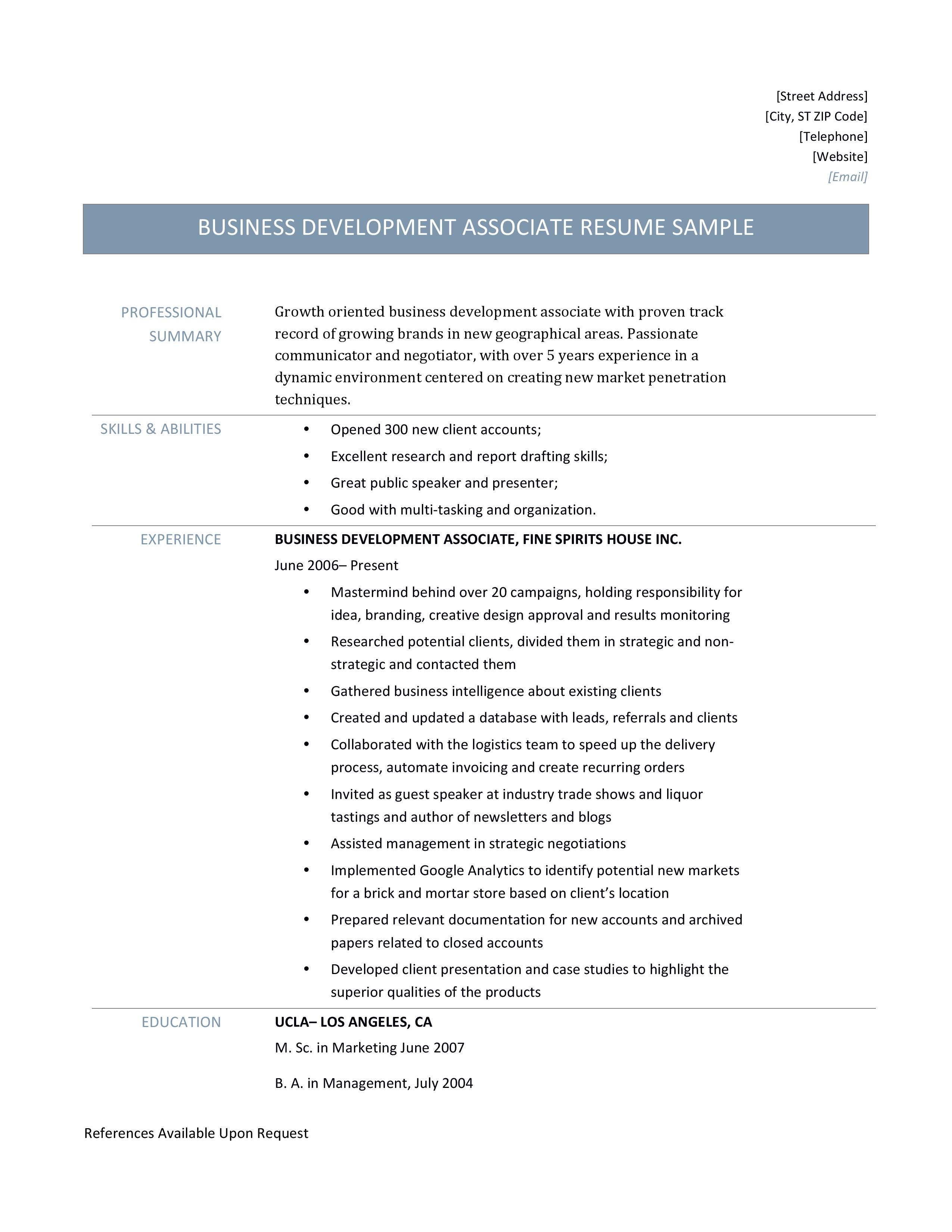 Business Development Associate Resume Template And Job