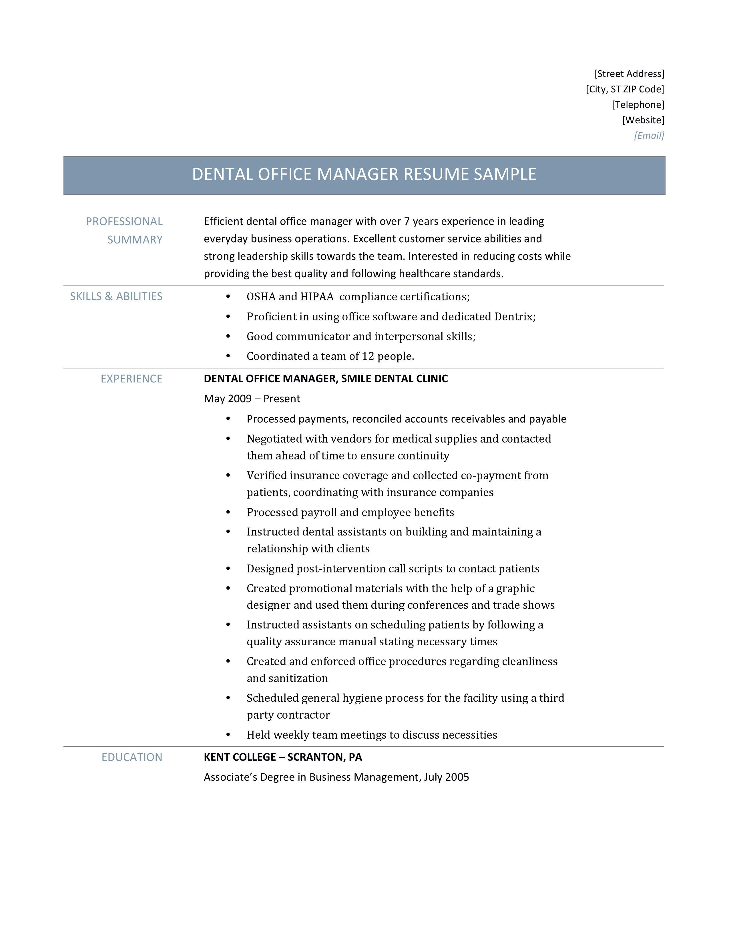 Dental Office Manager Resume Samples | by Online Resume ...