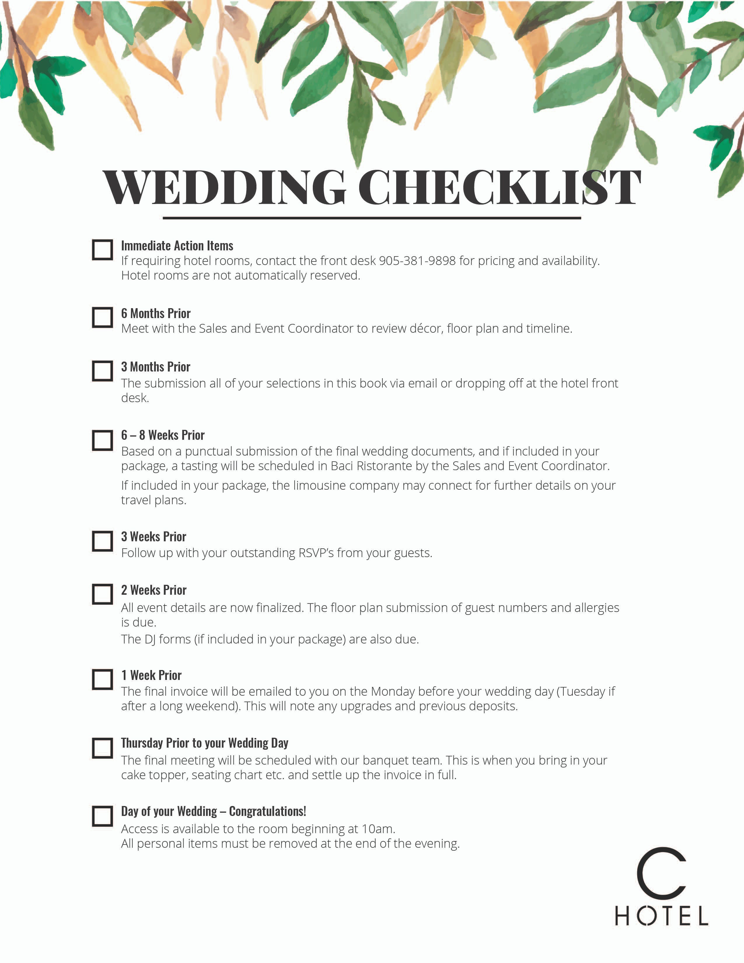 C Hotel Wedding Checklist C Hotel Medium