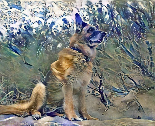 german shepherd with the great wave style