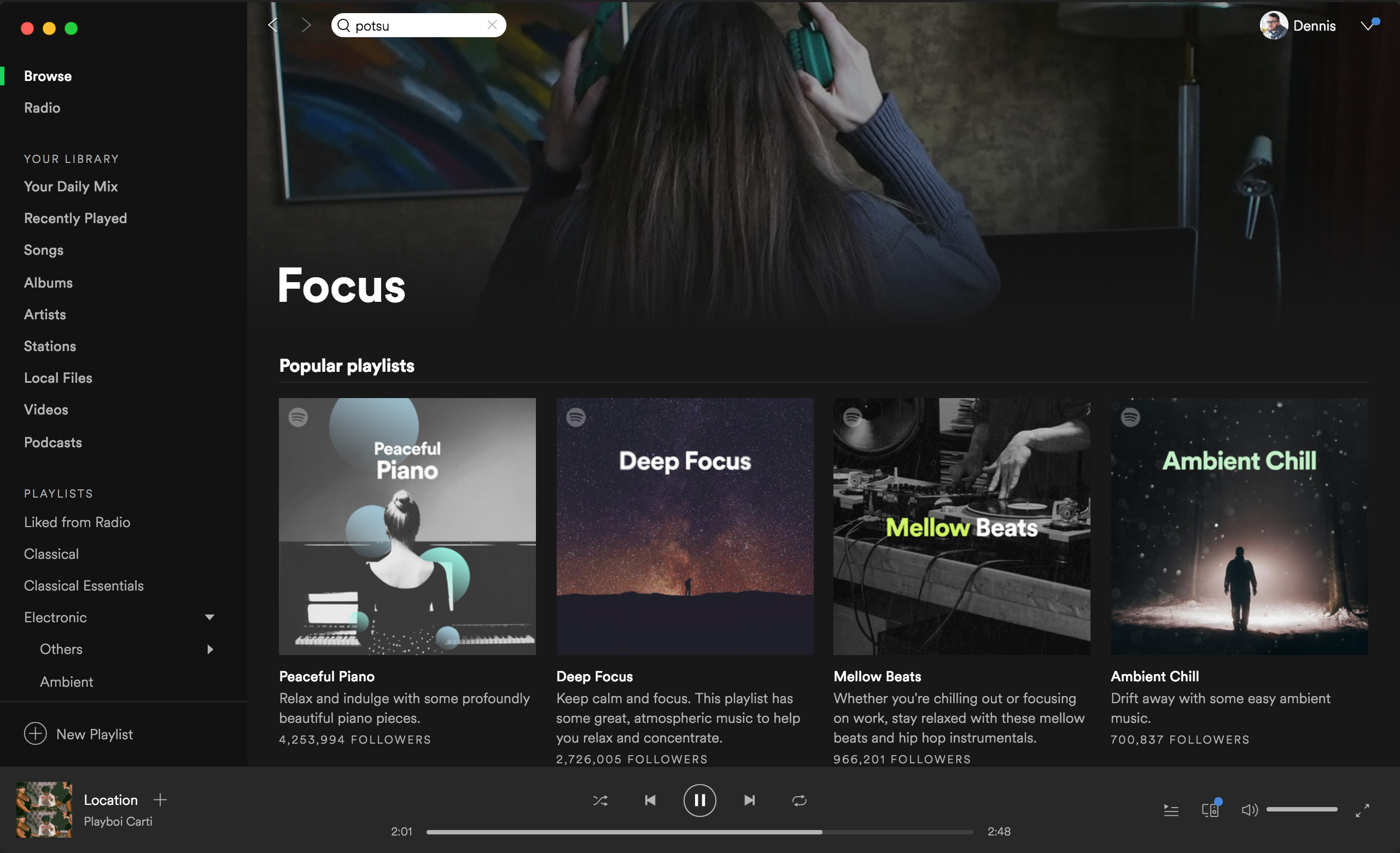 Overview of Spotify dashboard