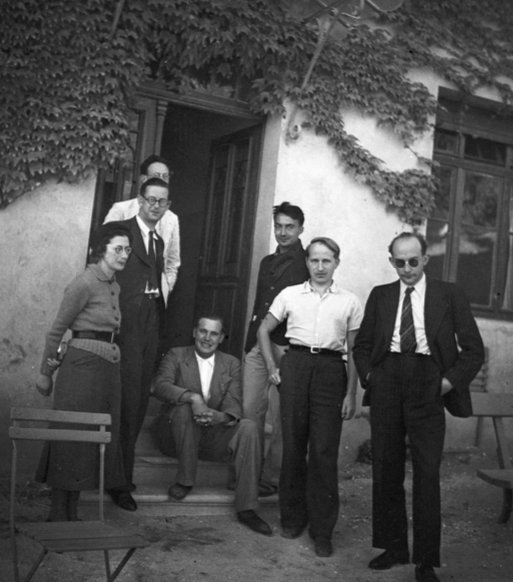 The Story Of The Rockstar Mathematician Who Never Lived — The Bourbaki congress at Dieulefit in 1938 (from left, Simone Weil, Charles Pisot, André Weil, Jean Dieudonné (sitting), Claude Chabauty, Charles Ehresmann, and Jean Delsarte)