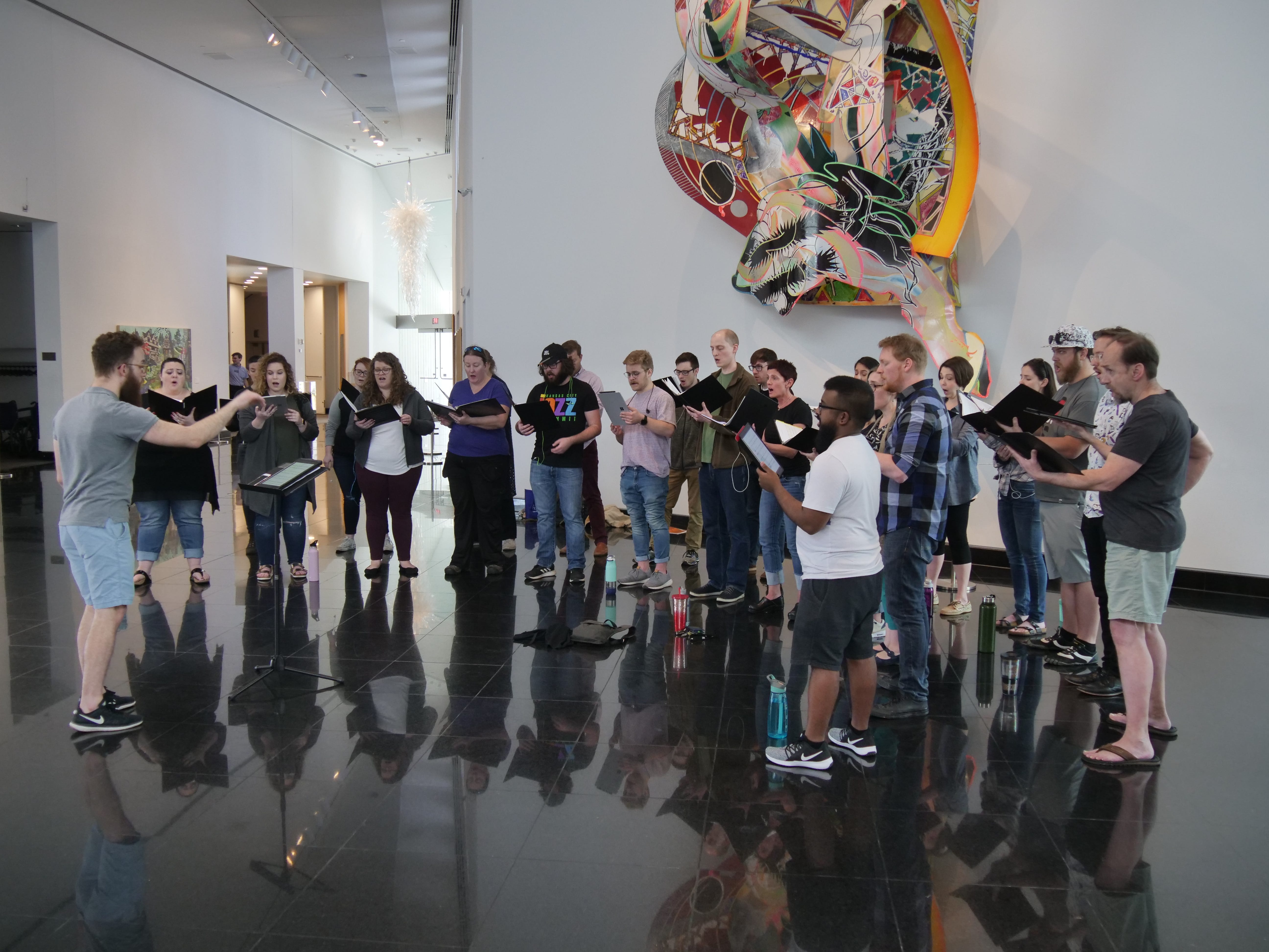 A large group rehearsing for Habitat: Home.