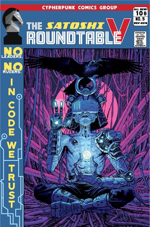 A comic book cover for the Satoshi Roundtable comic book.