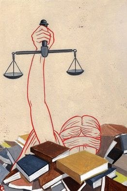Themis-the female personification of divine order- tries to even the Scales of Justice for inventions in patent law.