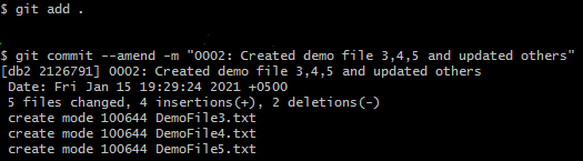Screenshot of Git command to amend the previous commit