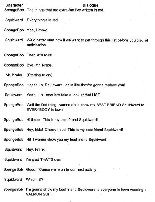 spongebob squarepants movie script