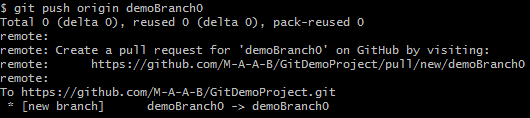 Screenshot of Git command to push the newly created branch