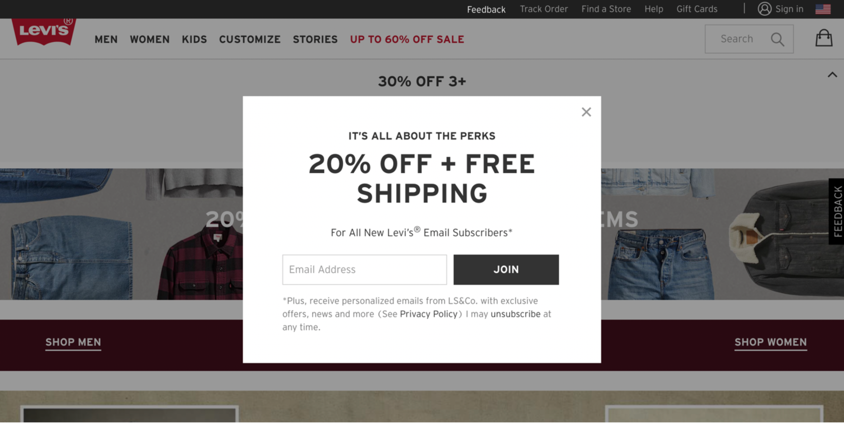 levi's 20 off email