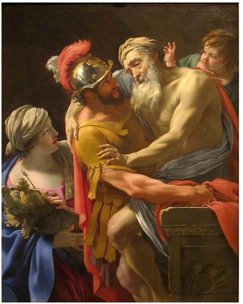 Aineas ve babası Troya'dan kaçarken, Aeneas and his Father Fleeing Troy by Simon Vouet, San Diego Museum of Ar