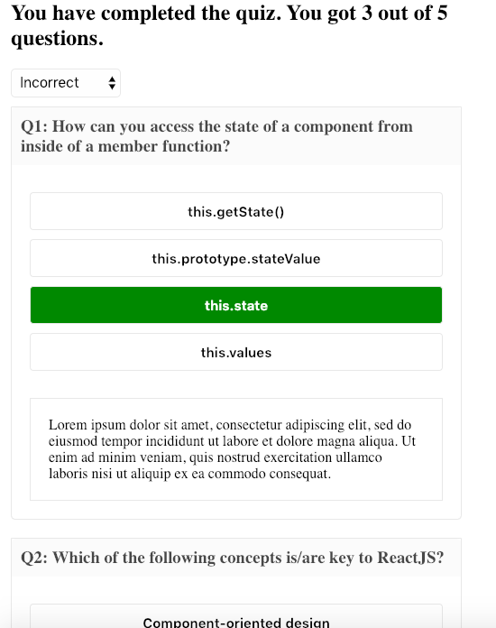 Screenshot of react-quiz-form