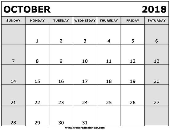 Blank October 2018 Calendar Printable | by Gloria Wilson | Medium