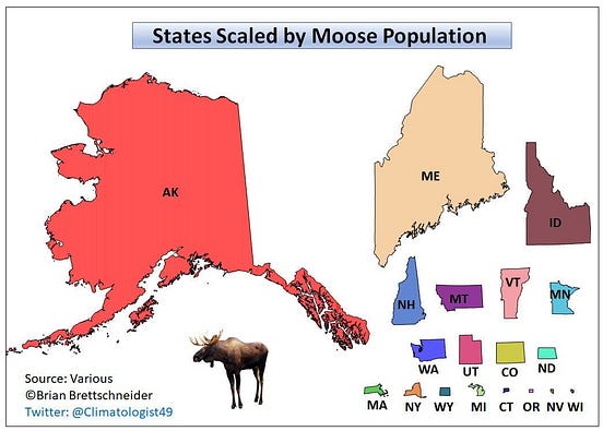 The U.S. states scaled by moose population  by Vivid Maps  Medium
