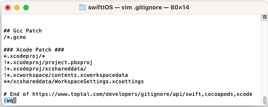 Create git ignore file for Swift and Xcode development