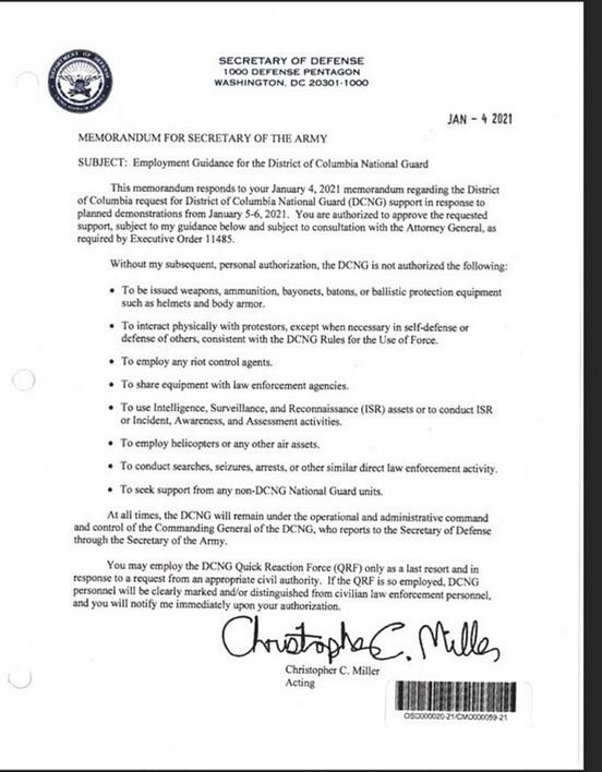 Jan 4 letter from the Acting Secretary of Defense