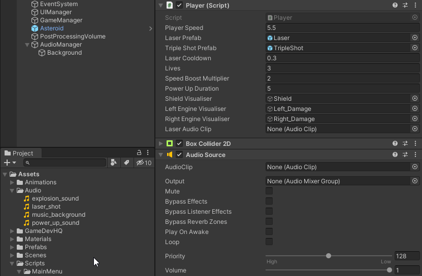 Unity Scripting sound effects. We know how to play a looped background