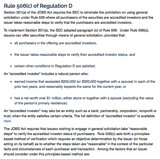 SEC Regulation D, Rule 506(c) + Nevada State Exemption Filing for