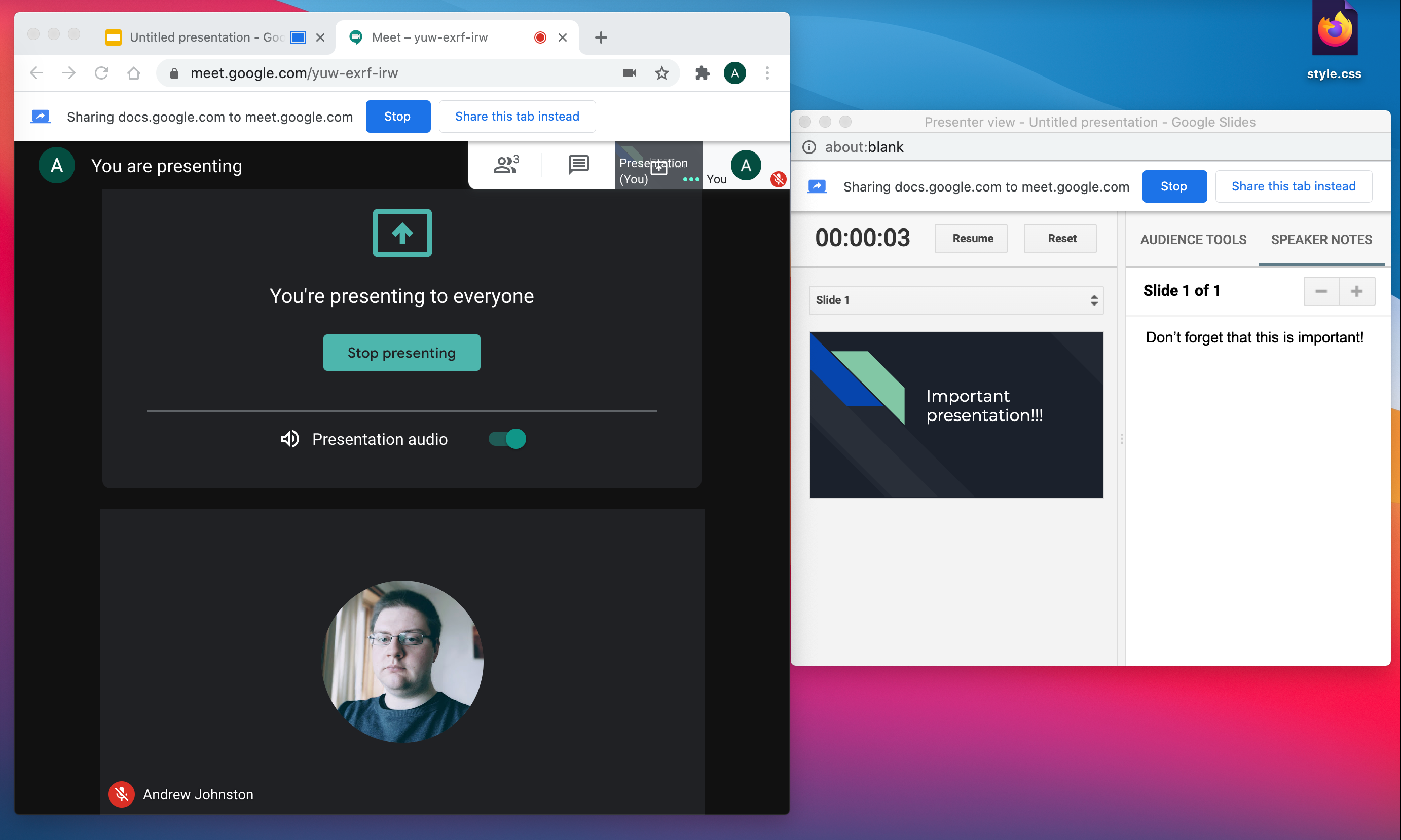 How to present Google Slides on Google Meet and still see everyone else