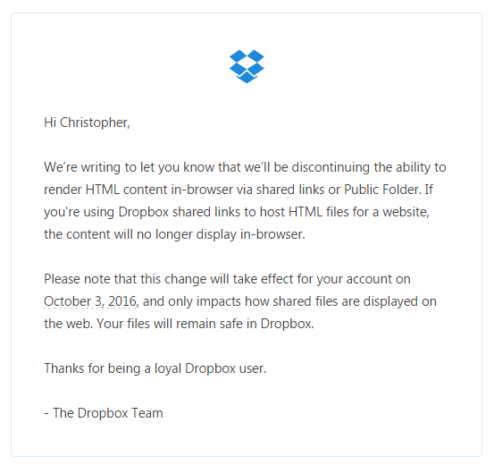 Dropbox “Dropping” HTML Rendered Hosting… Now What? | by Chris Ross ...