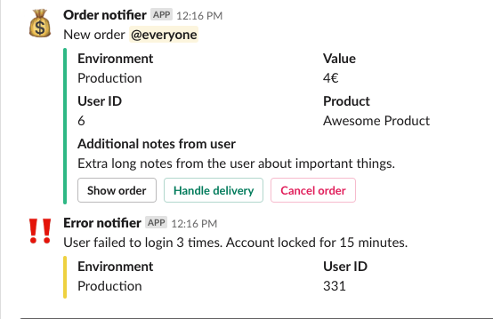 slack client response with json format